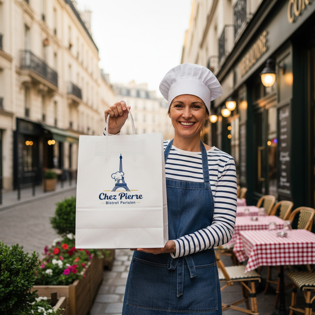 Restaurateur français avec sac personnalisé